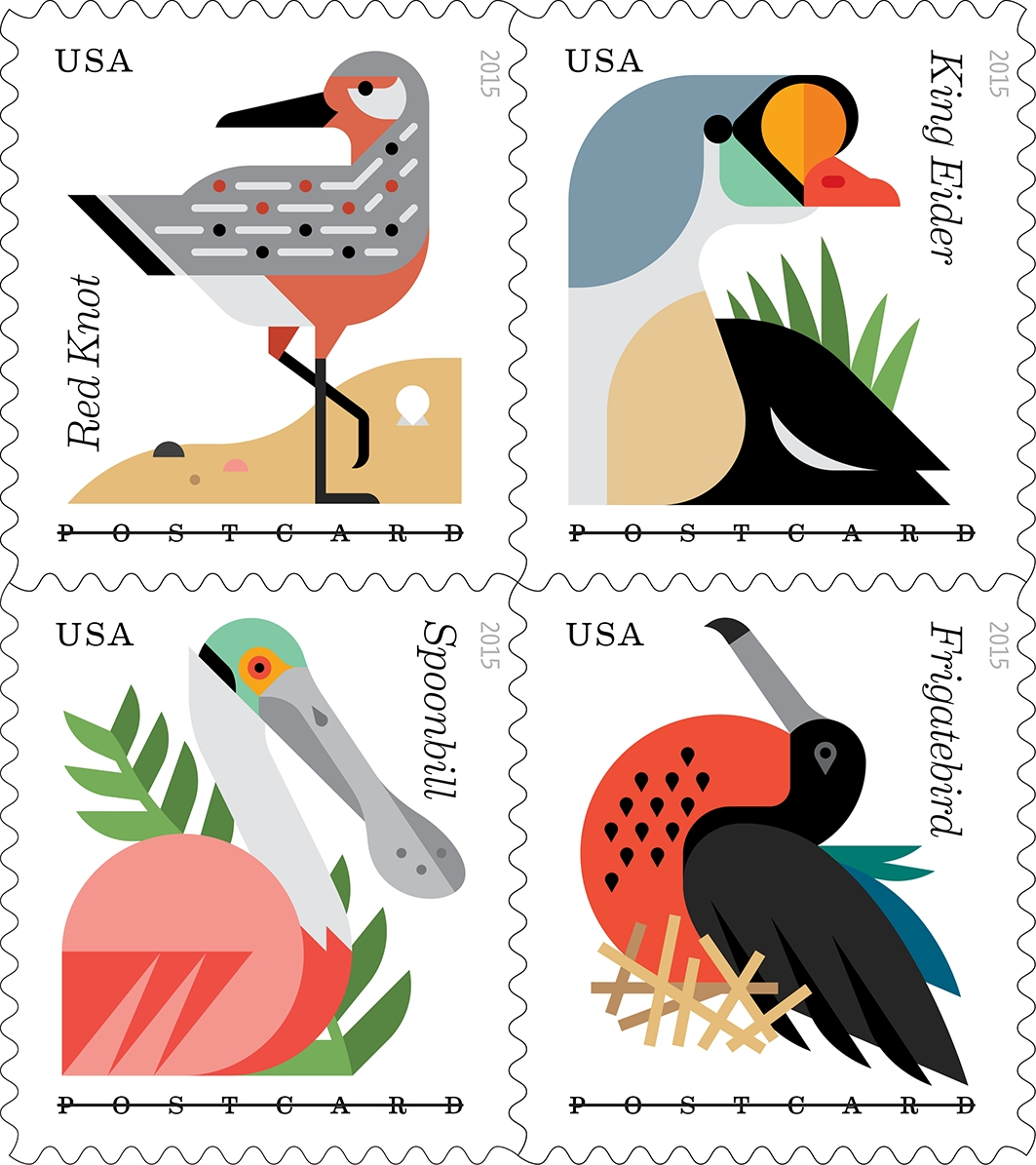Image of the 2015 Coastal Birds Forever stamps.