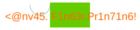 The orange text "<@nv45. F1n63r,Pr1n71n6!" ("canvas fingerprinting" in leet-speak), a small semi-circle, and a green rectangle located roughly behind "F1n63r".