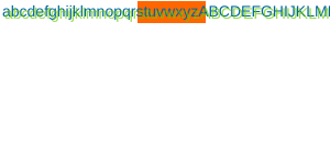 The text abcdefghijklmnopqrstuvwxyzABCDEFGHIJKLM, rendered in the same style as the BrowserLeaks.com image above. The orange rectangle is still present in the same position, now located roughly under "stuvwxyzA".