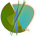 A number of curvy arcs, filled with various shades of green. One of the arcs has a faint orange shadow. In the bottom right, the string "&Xq".