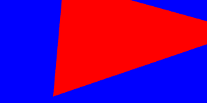 A solid red triangle on a solid blue background. The triangle is cropped, only one of its corners fully visible.