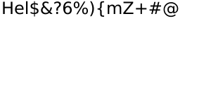 The string "Hel$&?6%){mZ+#@" is rendered in the most basic font imaginable, black against a transparent background.