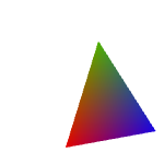 A triangle is filled with a gradient where the three corners are all different colors (red, green, and blue), as commonly seen in tutorials for OpenGL and other 3D rendering APIs.